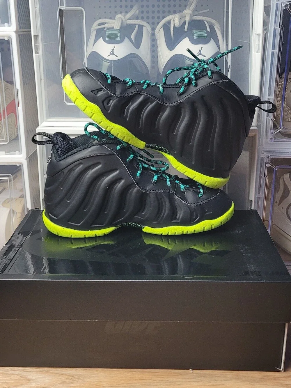 Nike Little Posite One Emerging Powers Kids PS Sz 1Y Black/Volt DZ2853-001